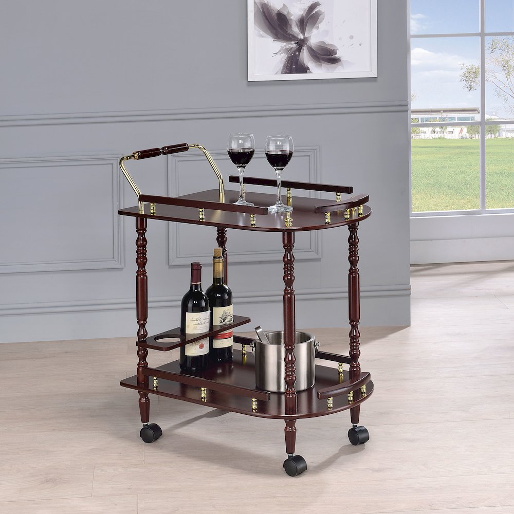 Palmer 2-tier Rectangular Wood Bar Cart Merlot. Picture 8