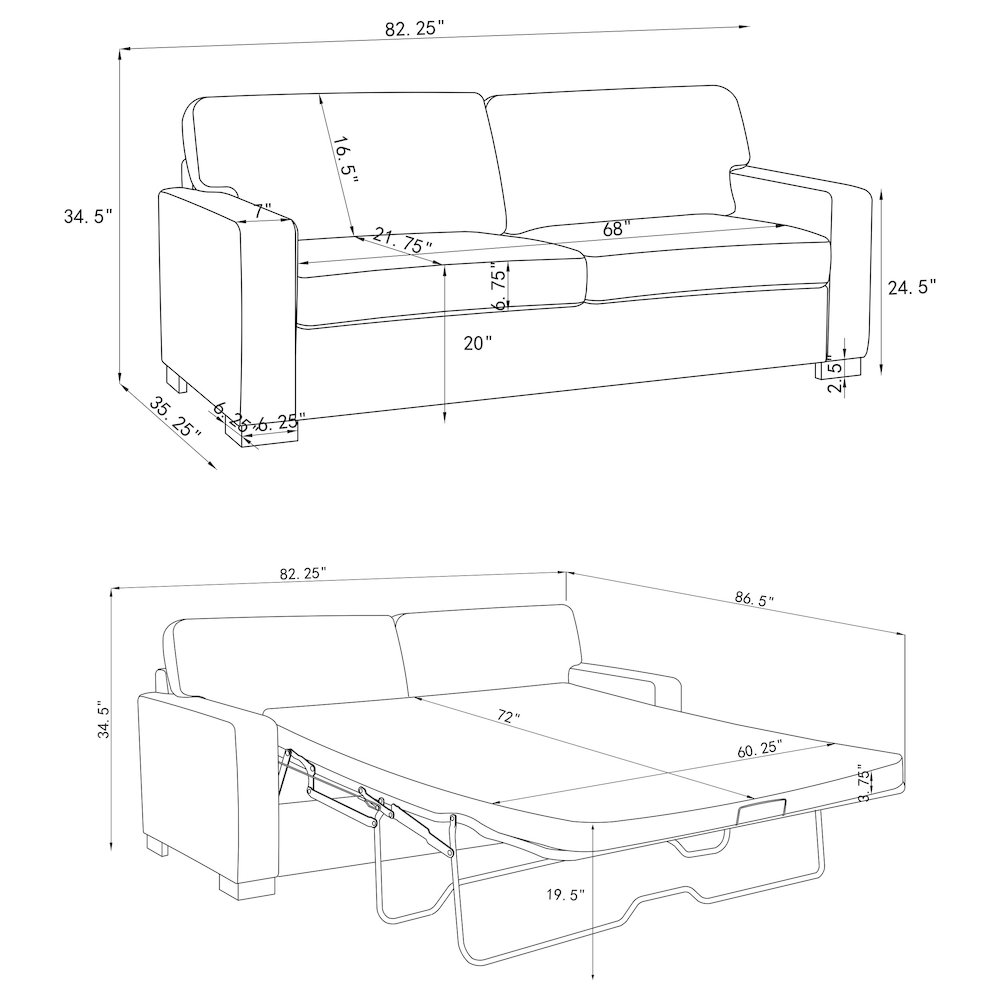 Simpson Upholstered Sofa Sleeper with Queen Mattress Grey. Picture 13