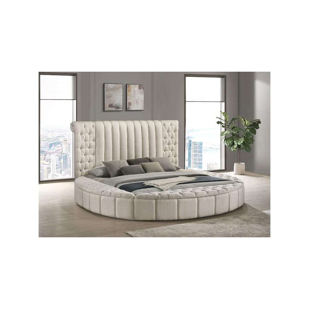 Sonya Upholstered Eastern King Round Storage Bed Ivory. Picture 6