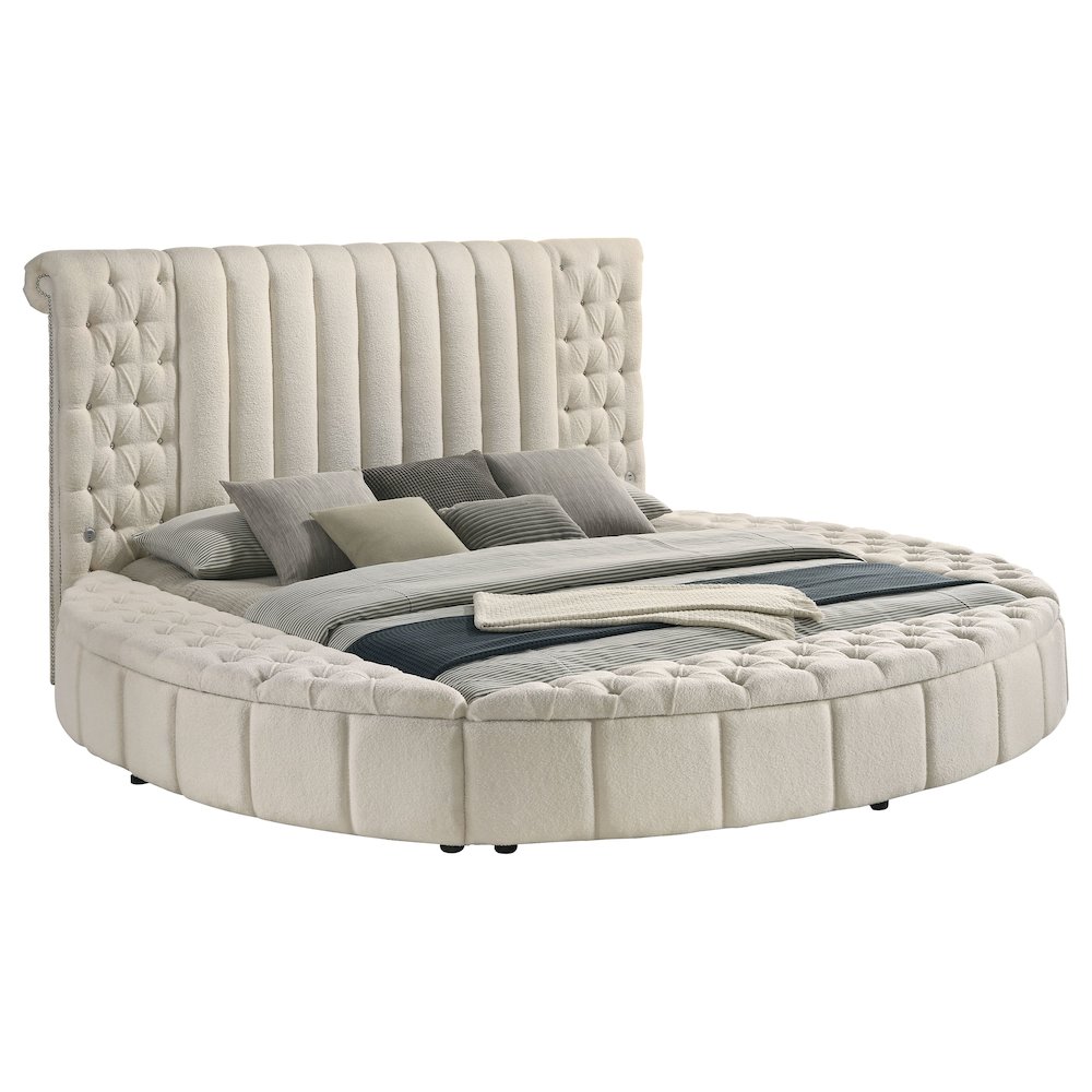 Sonya Upholstered Eastern King Round Storage Bed Ivory. Picture 3