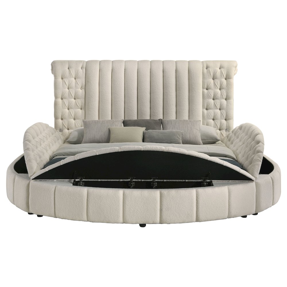 Sonya Upholstered Eastern King Round Storage Bed Ivory. Picture 4