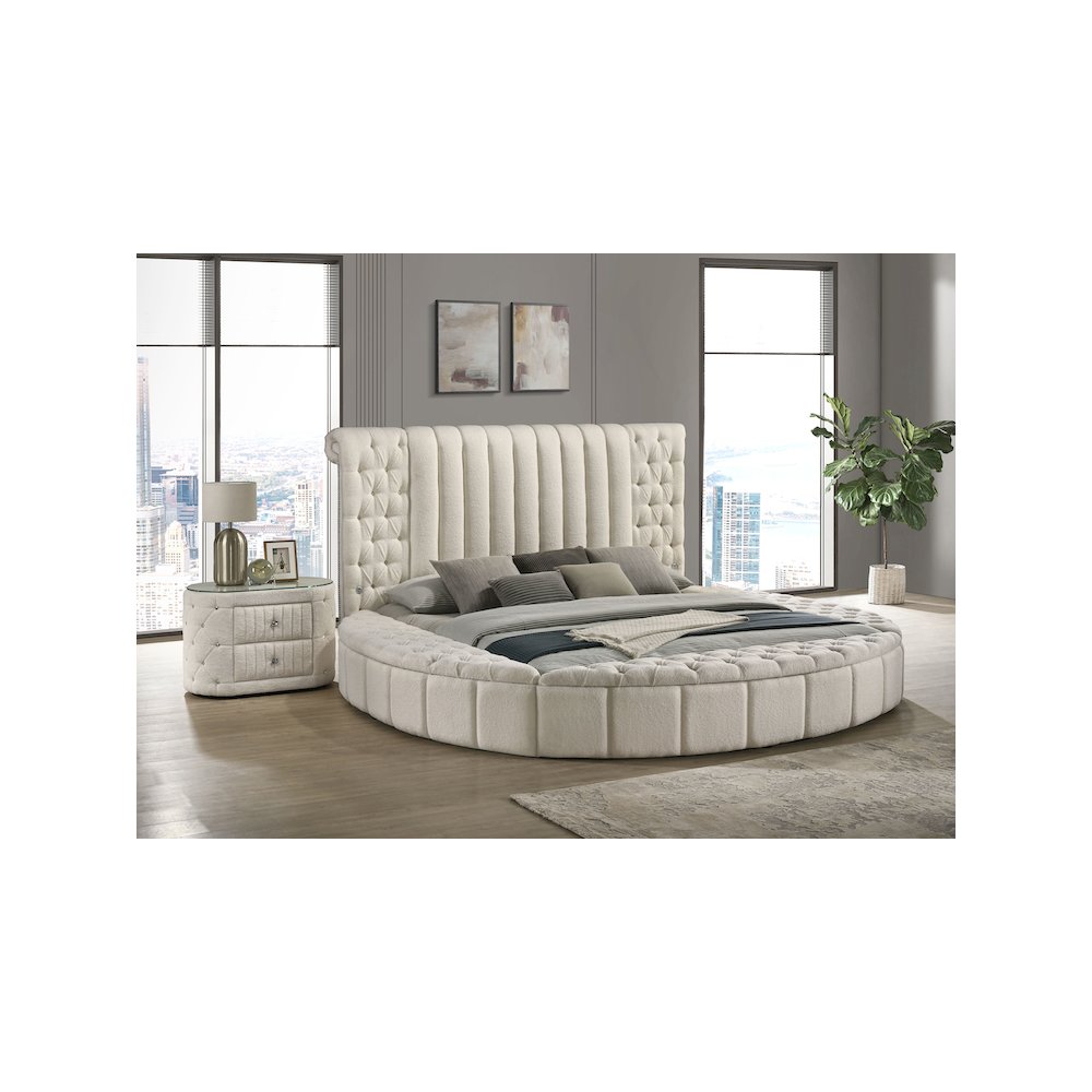 Sonya Upholstered Eastern King Round Storage Bed Ivory. Picture 8
