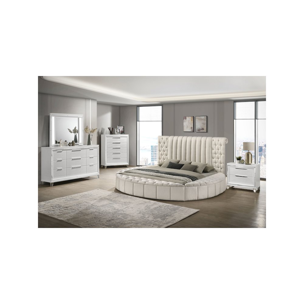 Sonya Upholstered Eastern King Round Storage Bed Ivory. Picture 9