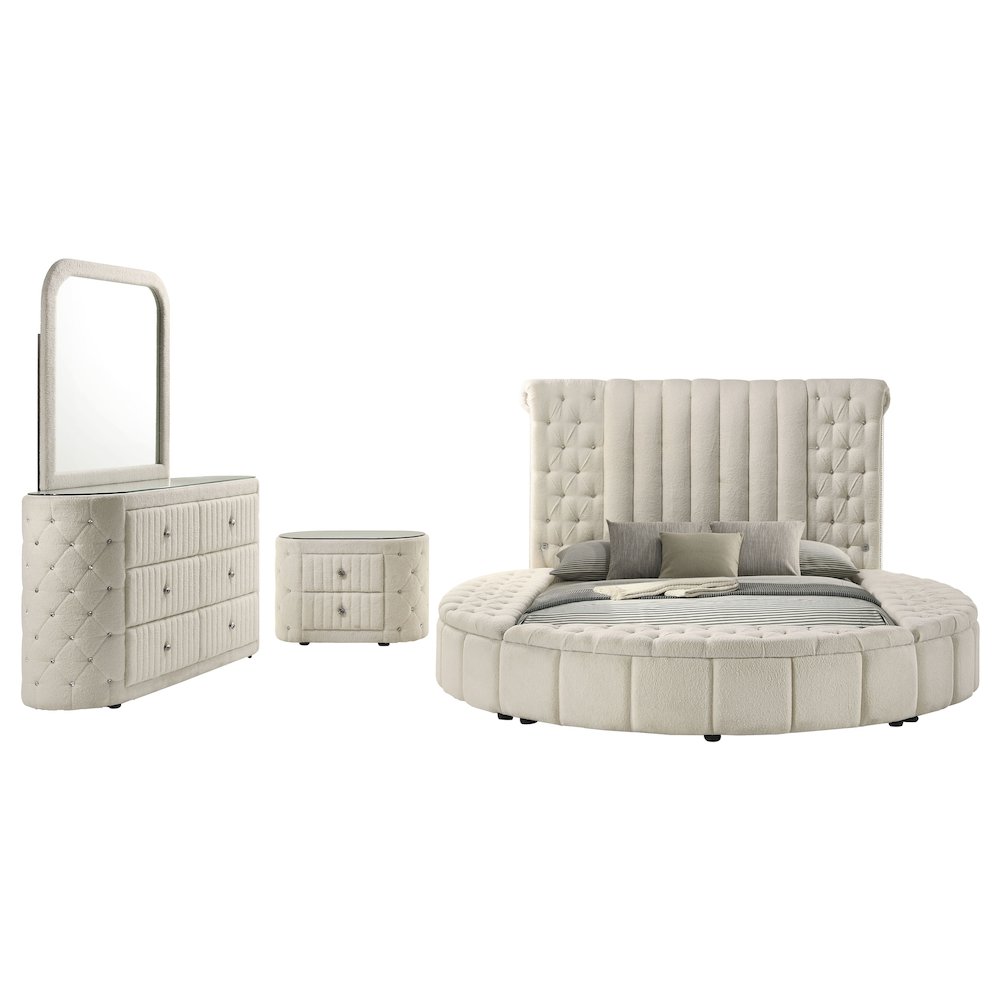 Sonya 4-piece Upholstered Eastern King Bedroom Set Ivory. Picture 2