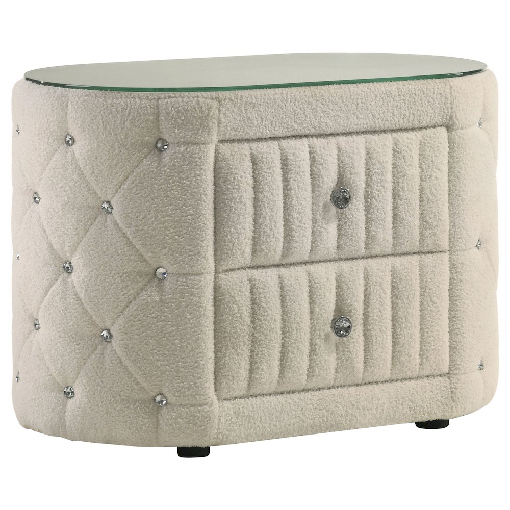 Sonya 4-piece Upholstered Eastern King Bedroom Set Ivory. Picture 7