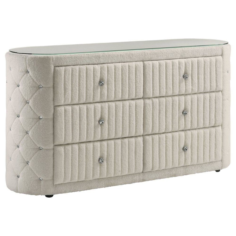 Sonya 4-piece Upholstered Eastern King Bedroom Set Ivory. Picture 9