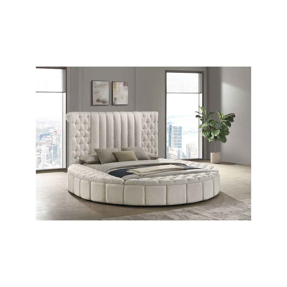 Sonya Upholstered Queen Round Storage Bed Ivory. Picture 9