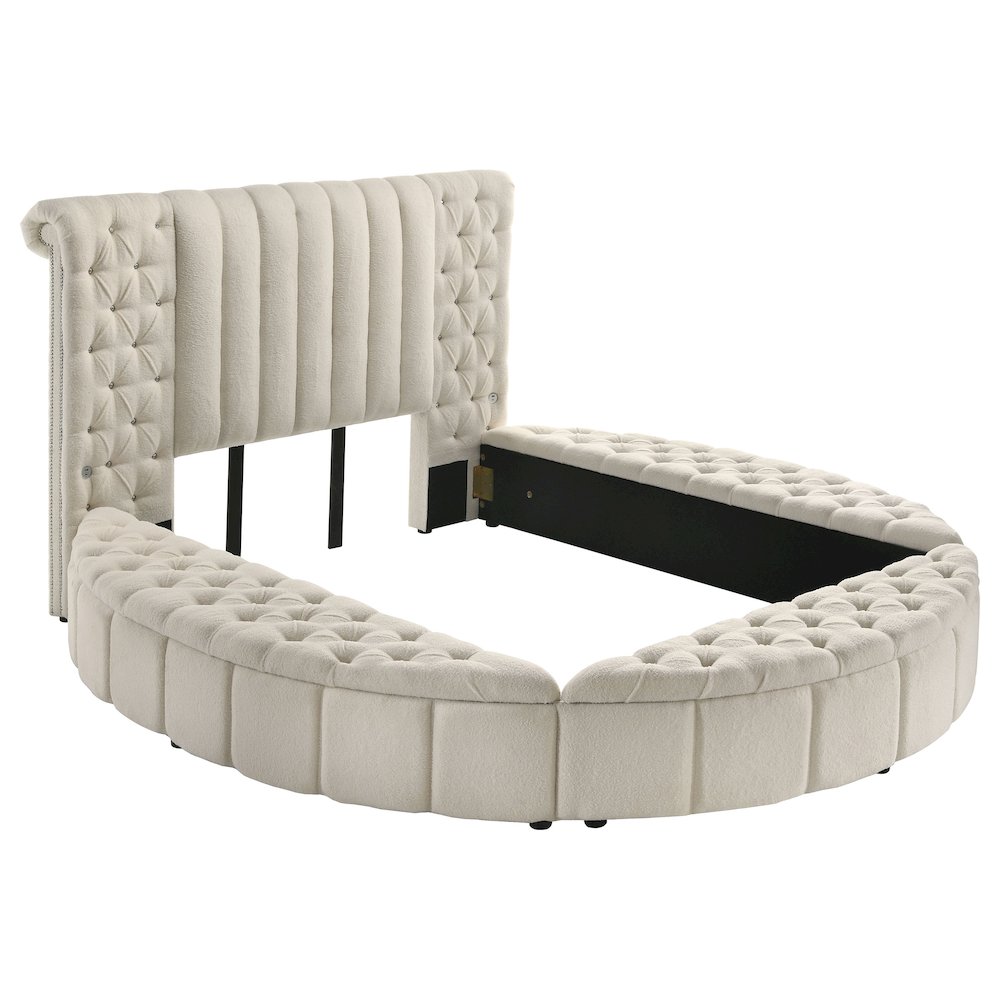 Sonya Upholstered Queen Round Storage Bed Ivory. Picture 1