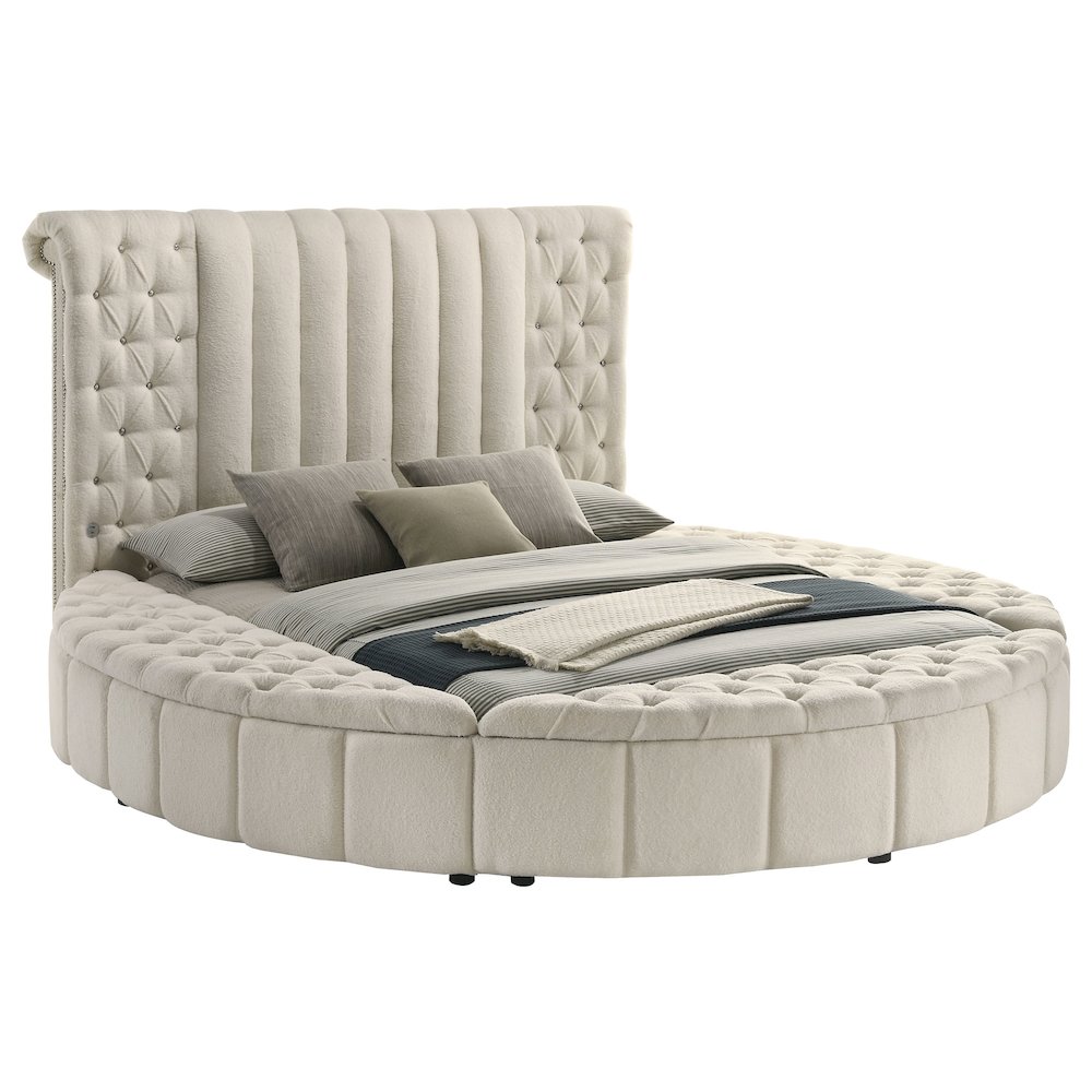 Sonya Upholstered Queen Round Storage Bed Ivory. Picture 3