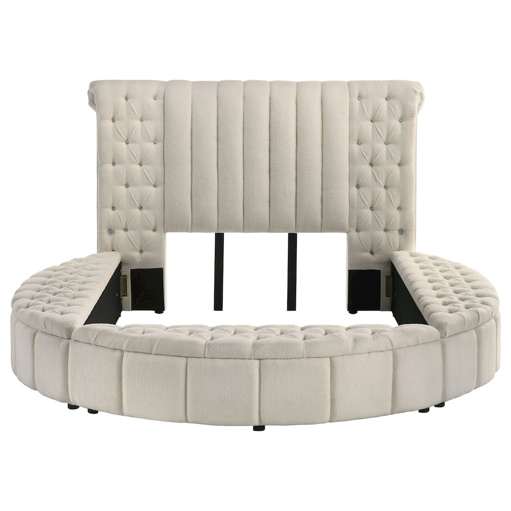 Sonya Upholstered Queen Round Storage Bed Ivory. Picture 4