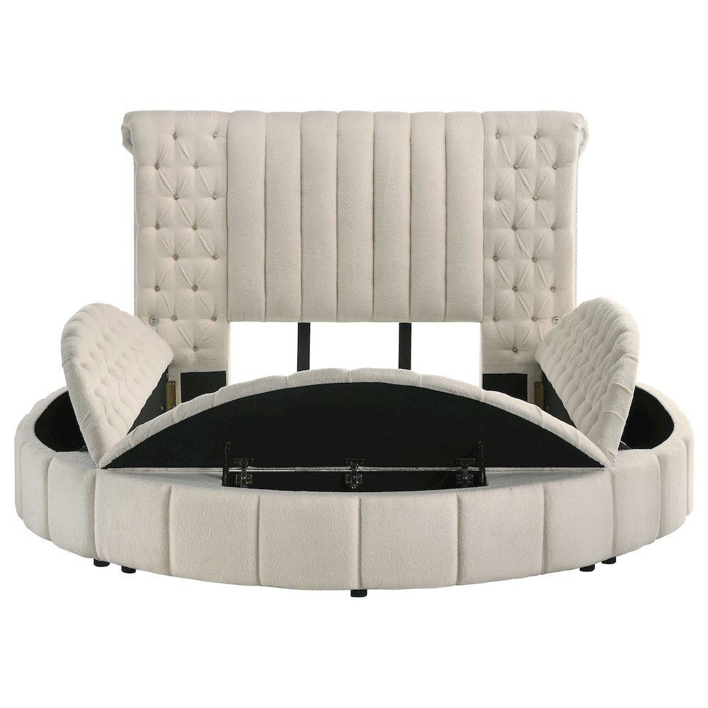 Sonya Upholstered Queen Round Storage Bed Ivory. Picture 5