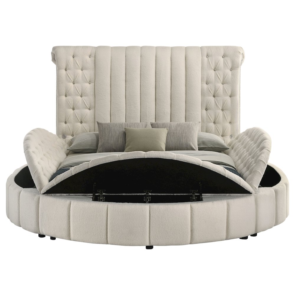 Sonya Upholstered Queen Round Storage Bed Ivory. Picture 6