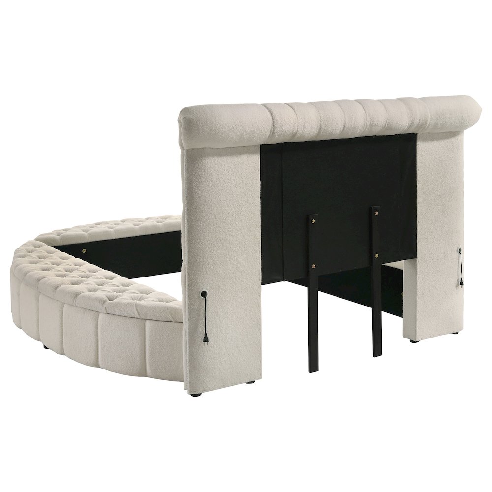 Sonya Upholstered Queen Round Storage Bed Ivory. Picture 7
