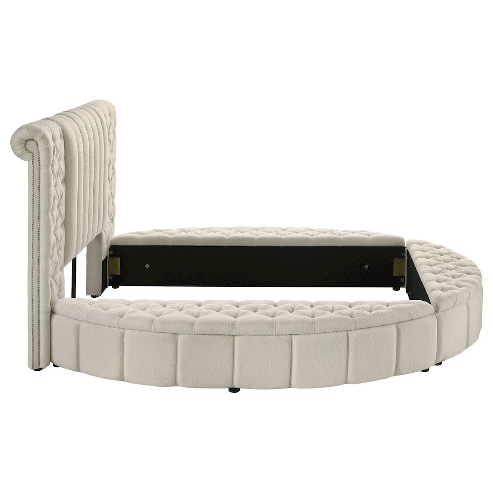 Sonya Upholstered Queen Round Storage Bed Ivory. Picture 8