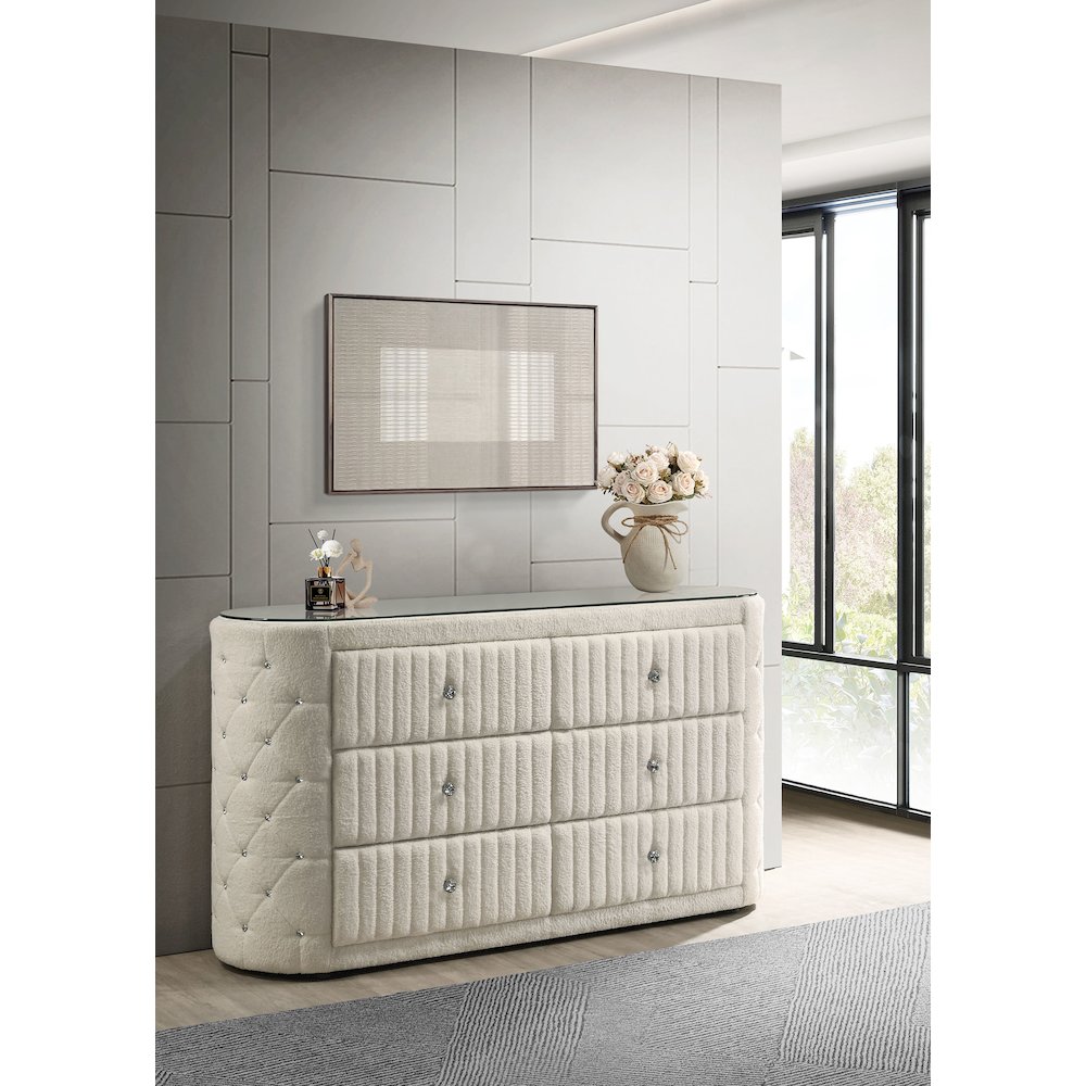 Sonya 6-drawer Upholstered Bedroom Dresser Ivory. Picture 2