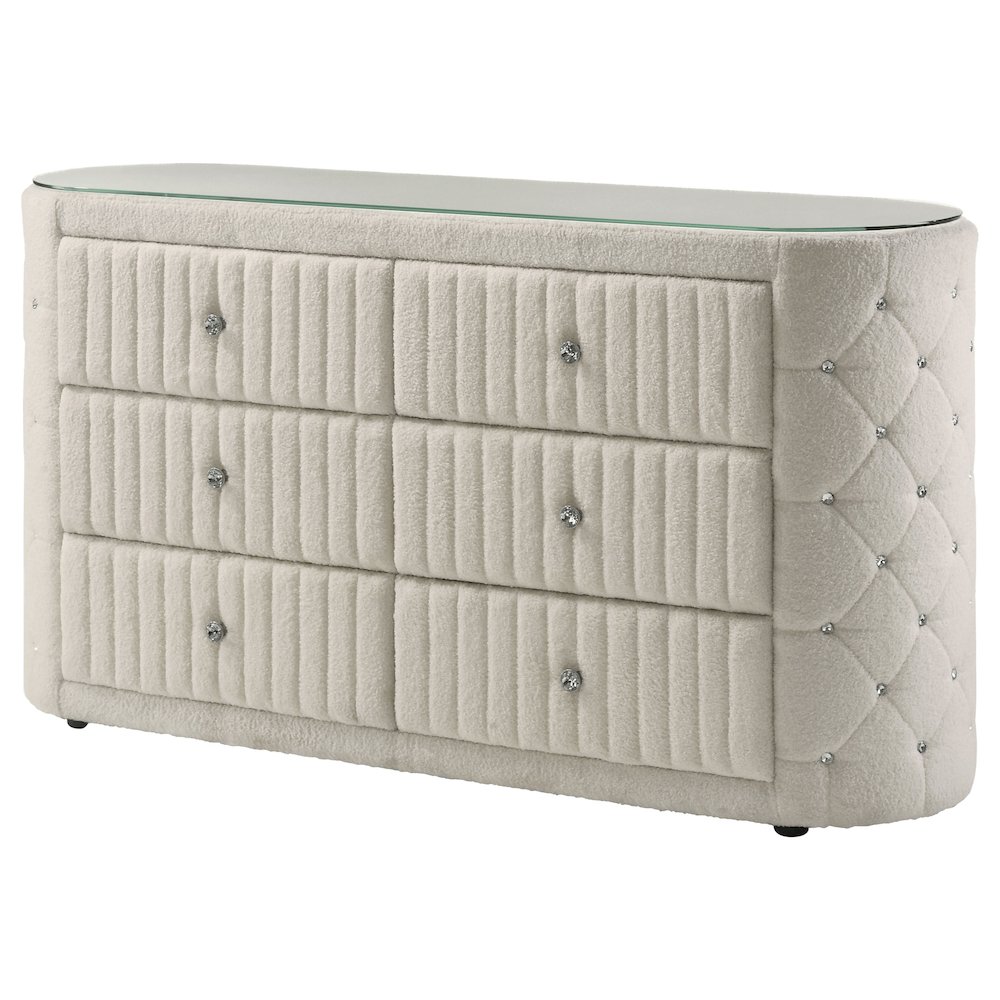 Sonya 6-drawer Upholstered Bedroom Dresser Ivory. Picture 4
