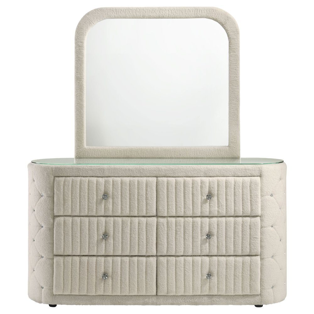 Sonya 6-drawer Upholstered Bedroom Dresser with Mirror Ivory. Picture 3
