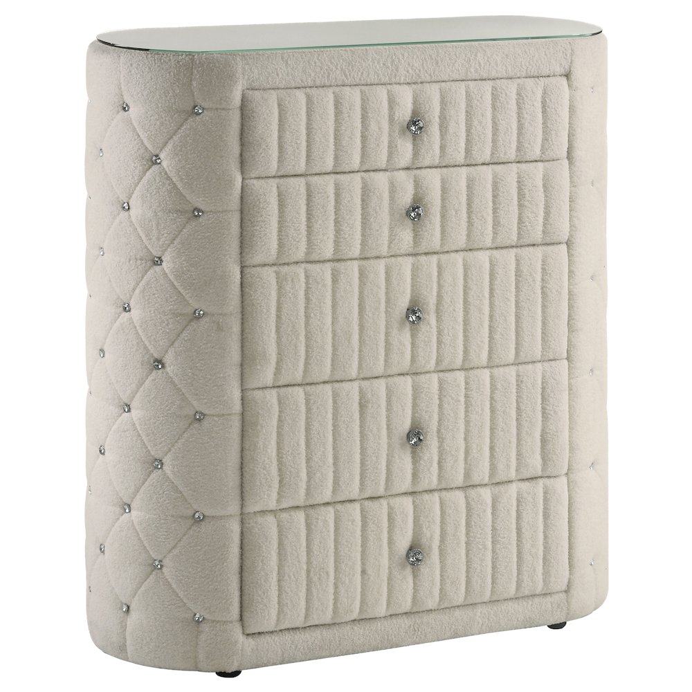 Sonya 5-drawer Upholstered Bedroom Chest of Drawers Ivory. Picture 1