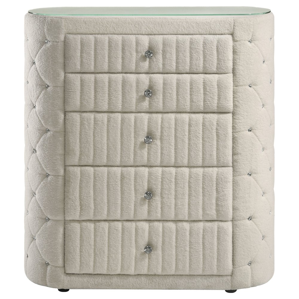 Sonya 5-drawer Upholstered Bedroom Chest of Drawers Ivory. Picture 3