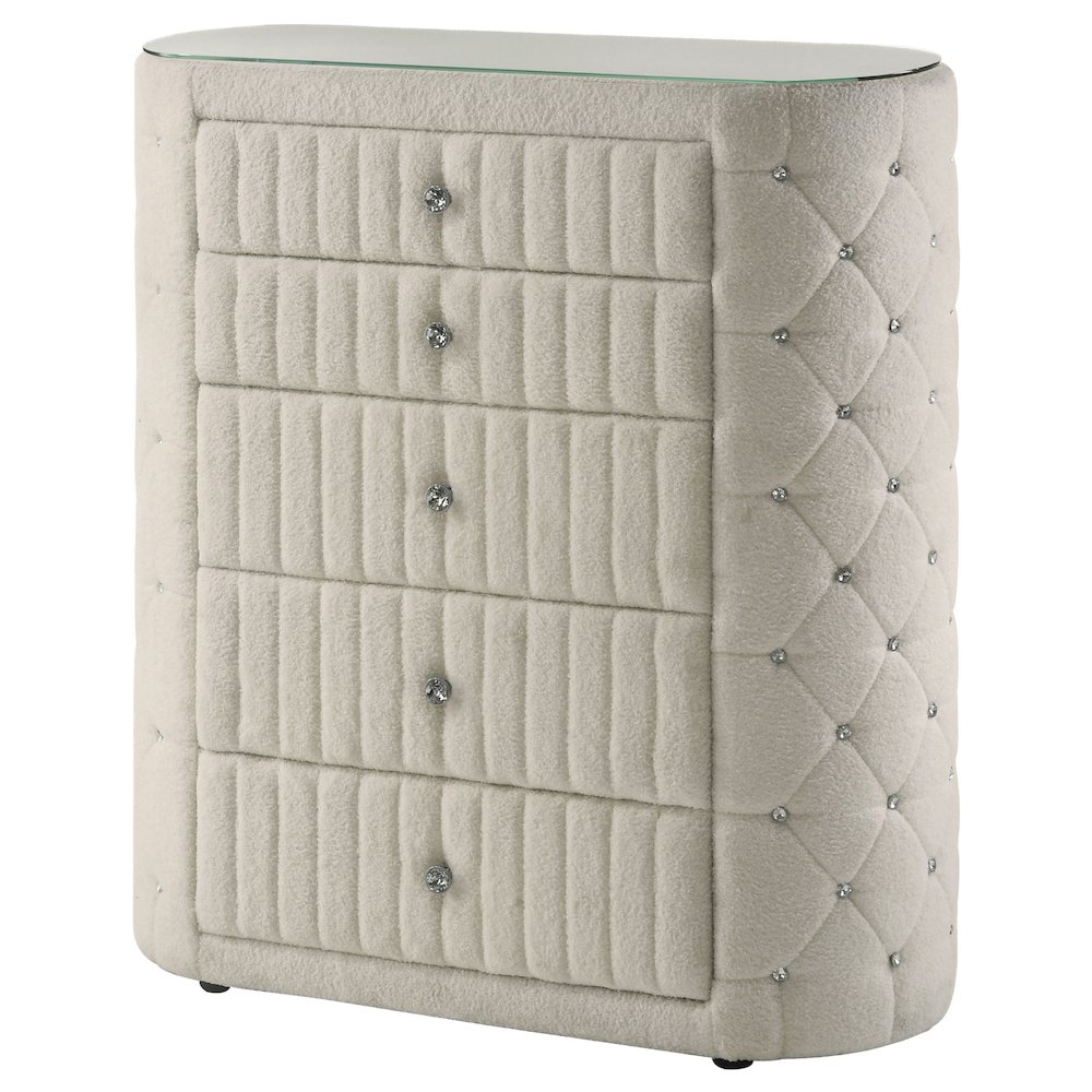 Sonya 5-drawer Upholstered Bedroom Chest of Drawers Ivory. Picture 4