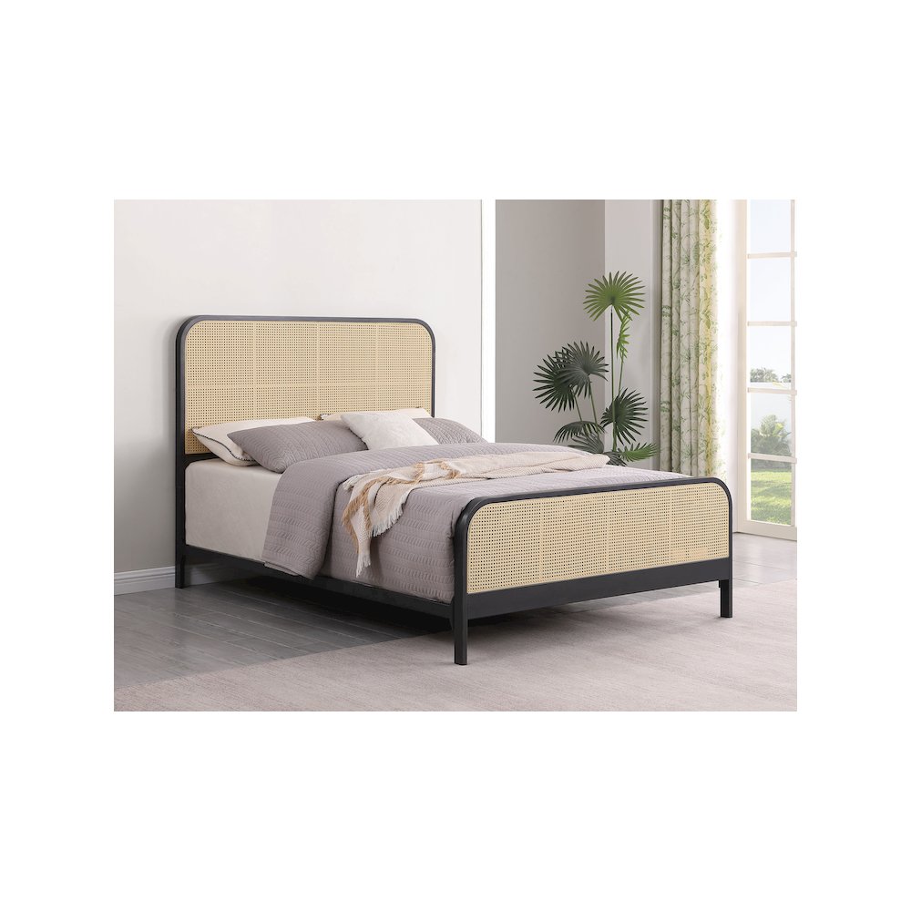 Lanewood Open Cane Webbing Metal Queen Bed Black. Picture 9