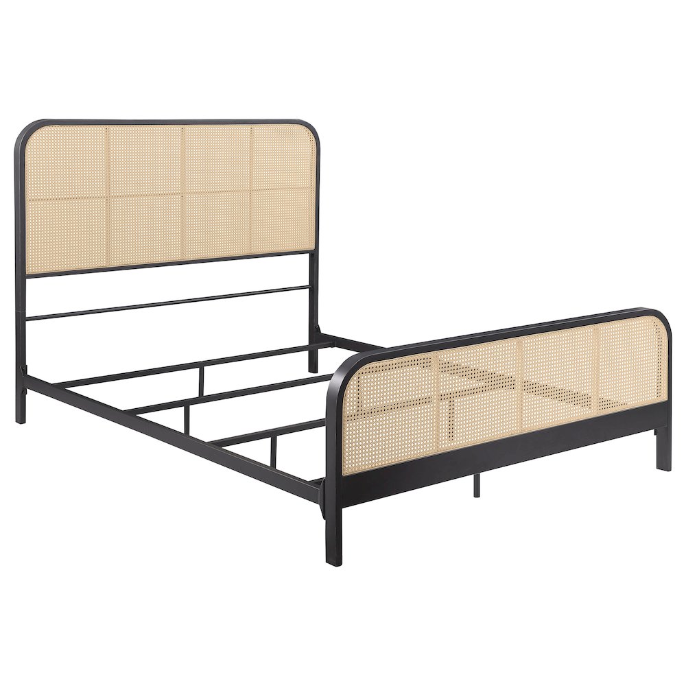 Lanewood Open Cane Webbing Metal Queen Bed Black. Picture 1