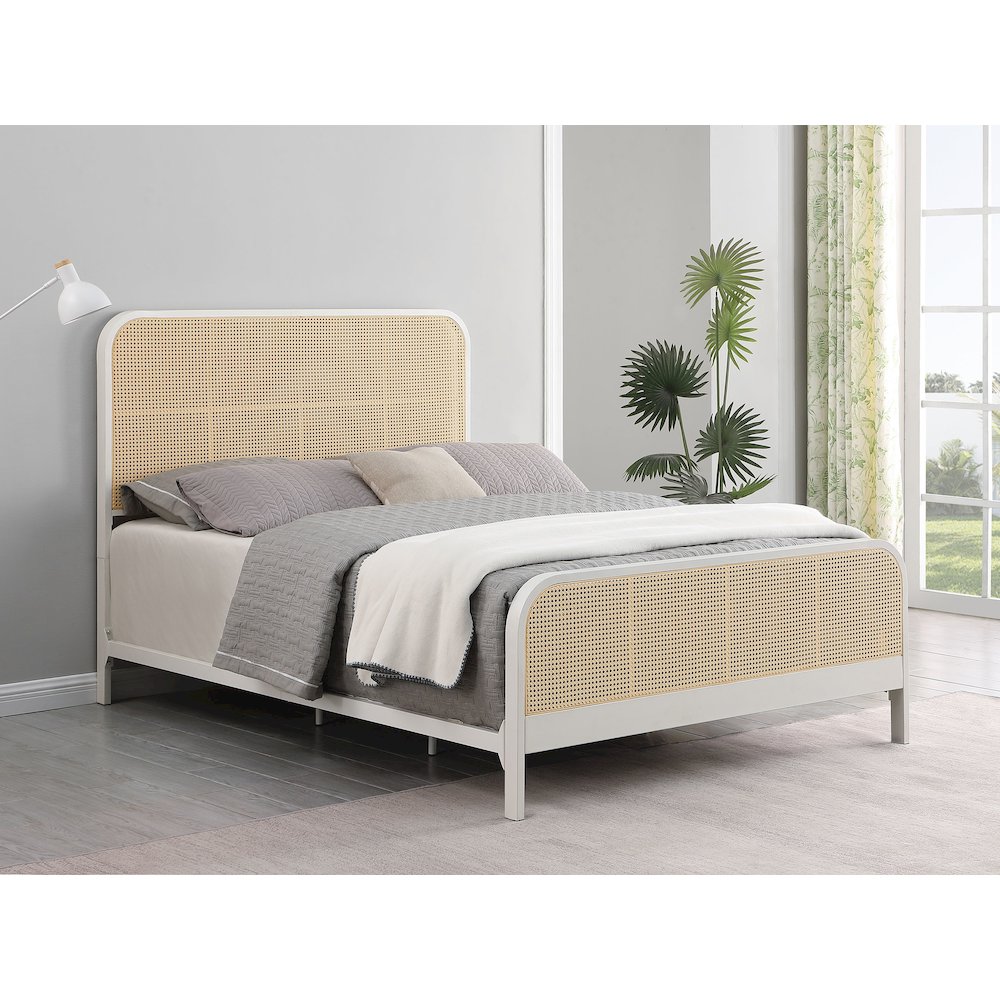 Lanewood Open Cane Webbing Metal Queen Bed White. Picture 9