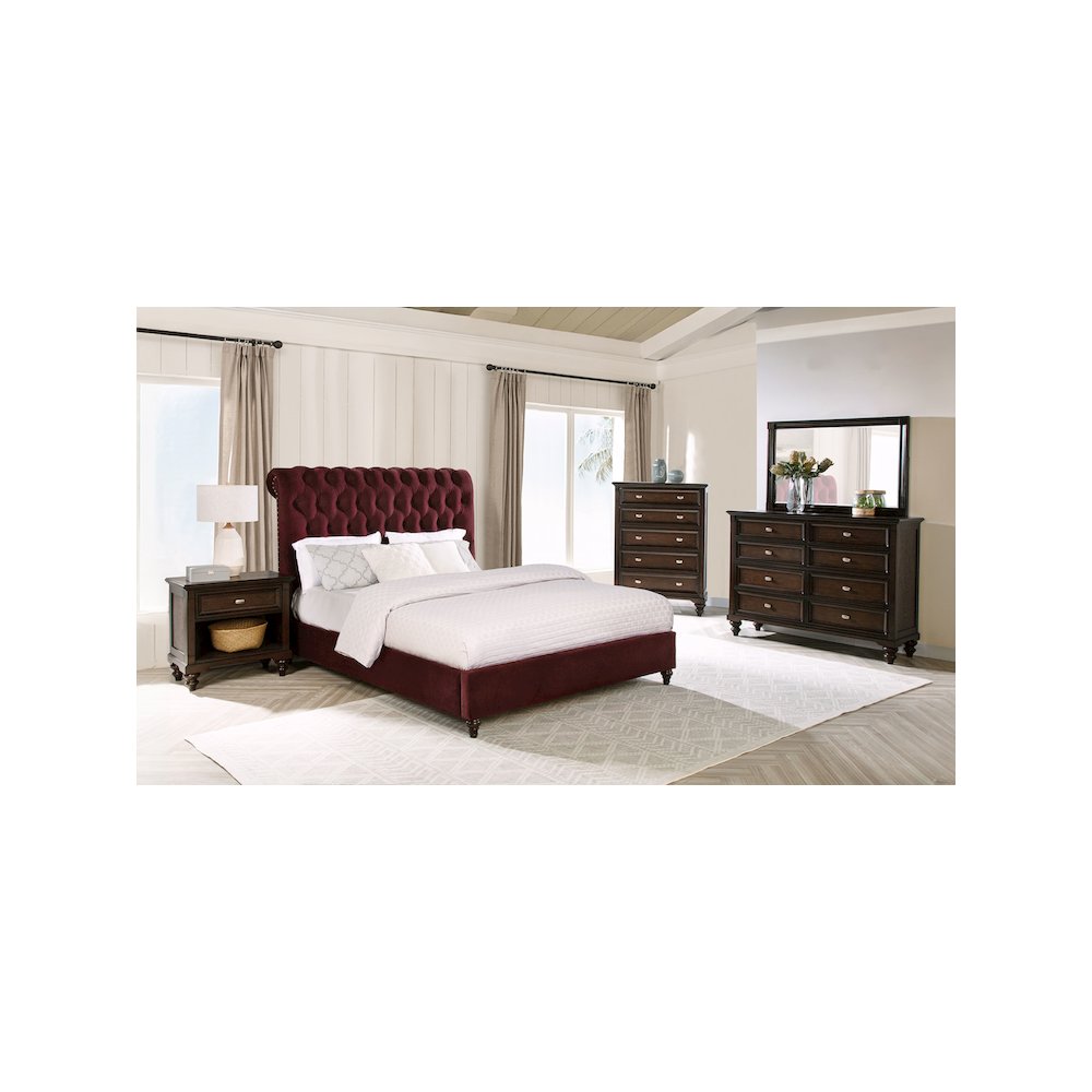 Devon 57-inch Upholstered California King Panel Bed Wine Red. Picture 7