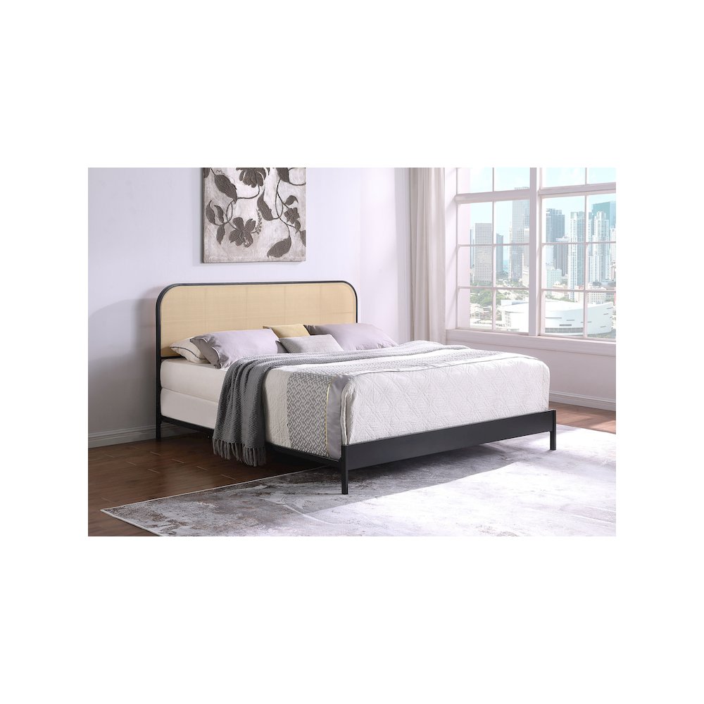 Amherst Radio Weave Rattan Metal Eastern King Bed Black. Picture 9