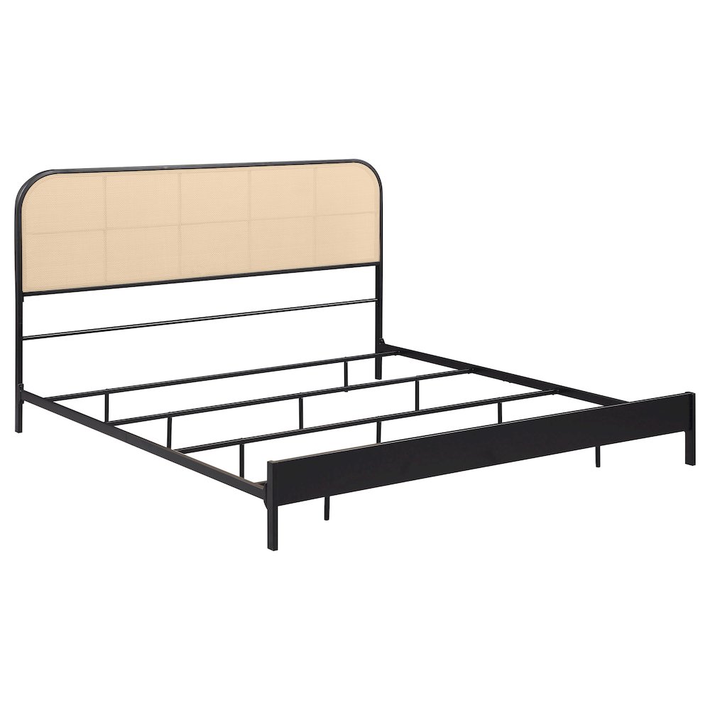 Amherst Radio Weave Rattan Metal Eastern King Bed Black. Picture 1