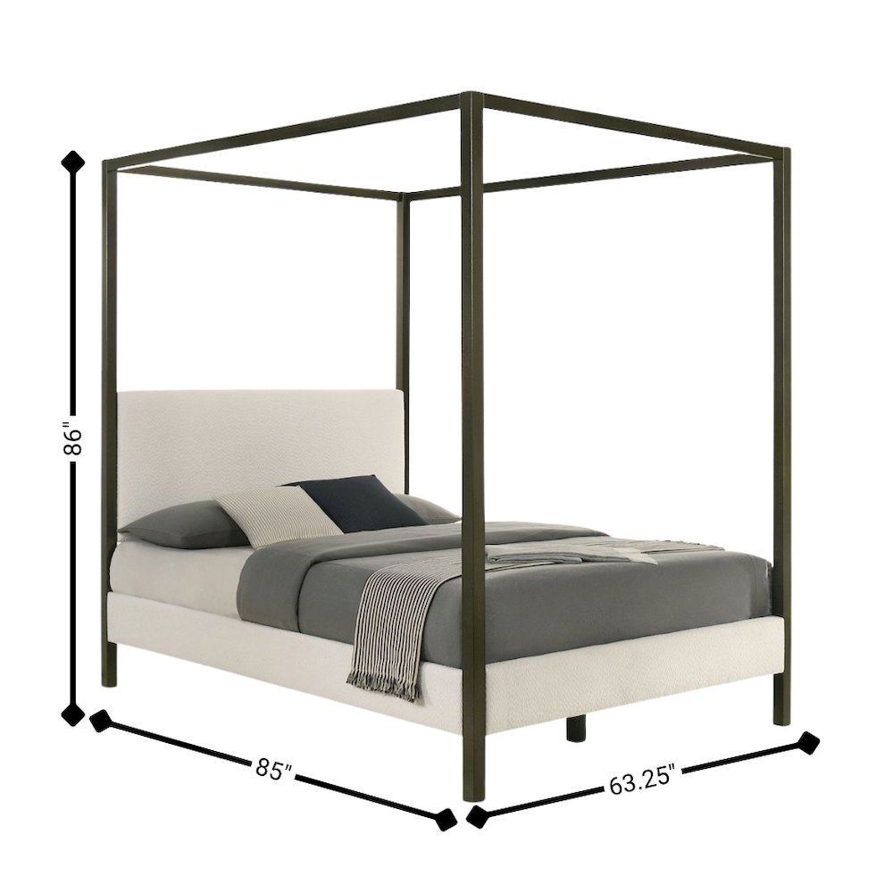 Queen Size Canopy Bed Frame with Upholstered Panels in Vanilla Finish. Picture 8