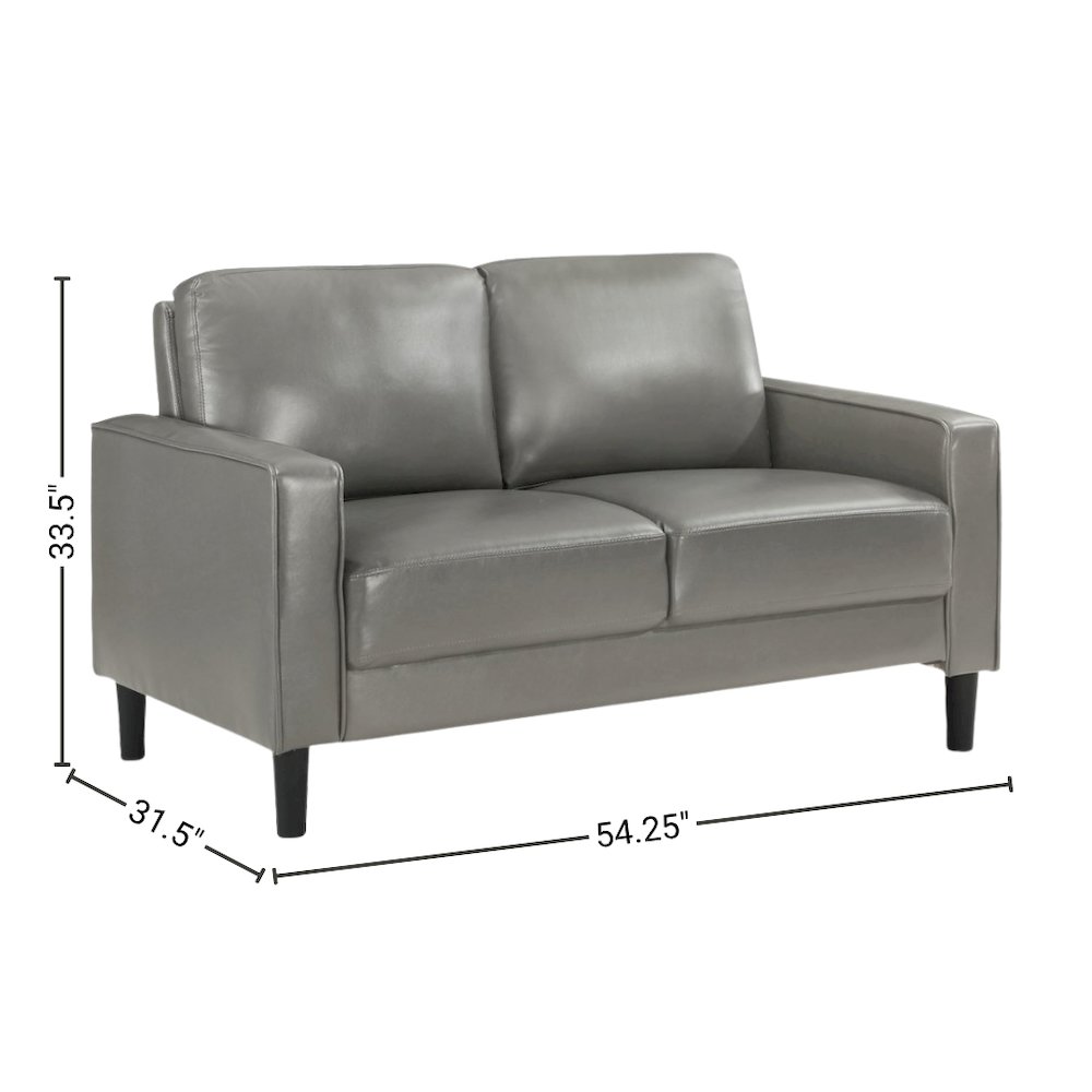 Gray Faux Leather 2 Seater Couch, Leather Loveseat Sofa for Living Room. Picture 10