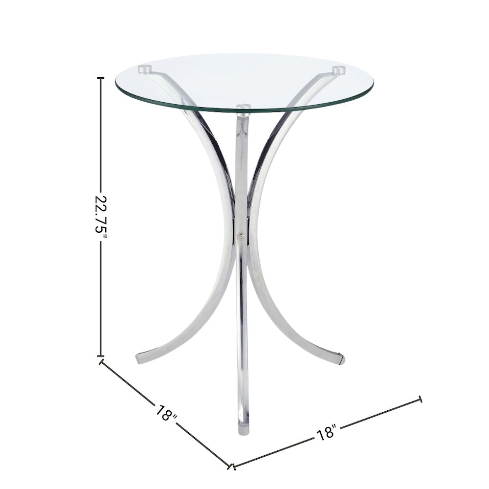 Round Glass Side Table with Chrome Base, Silver Accent End Table Design. Picture 4