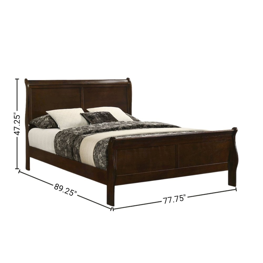 Wood King Bed Frame in Cappuccino Finish, Elegant King Size Sleigh Design. Picture 6