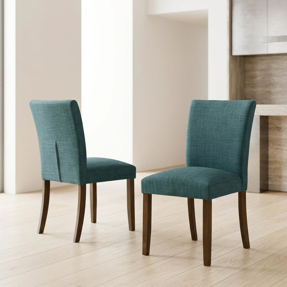 Polyester Upholstered Dining Side Chair, Teal Blue, Set of 2. Picture 4