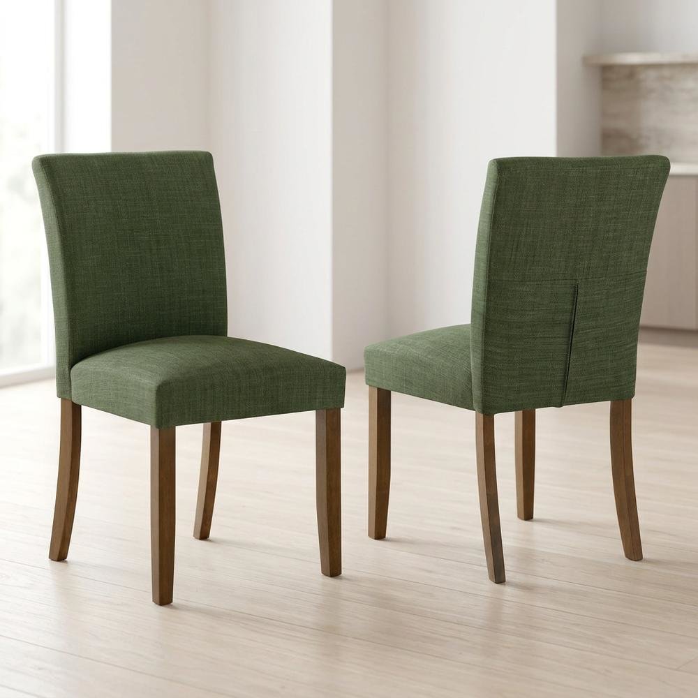 Polyester Upholstered Dining Side Chairs with Wood Legs, Green, Set of 2. Picture 4