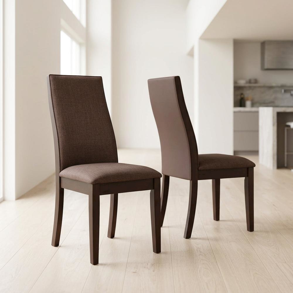 Polyester Upholstered Farmhouse Dining Chair with Espresso Legs, Set of 2. Picture 4