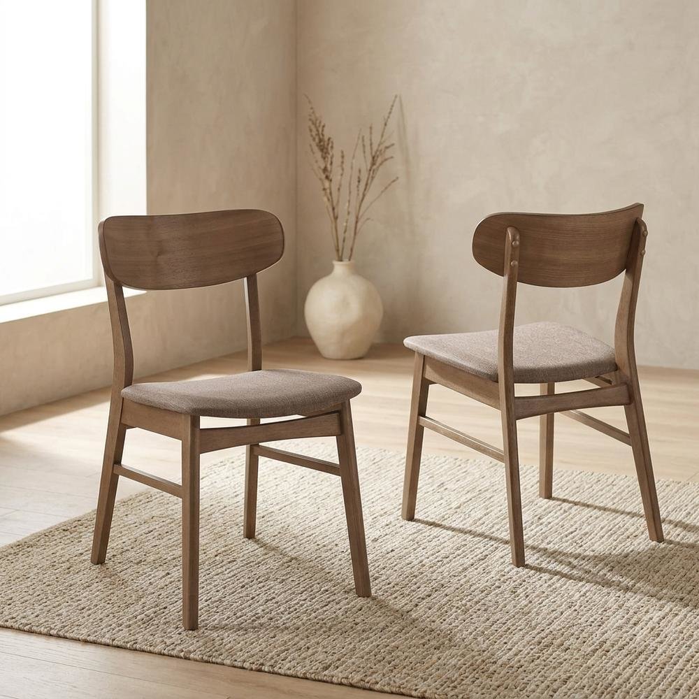 Mid-Century Modern Upholstered Wood Dining Side Chair, Walnut, Set of 2. Picture 4