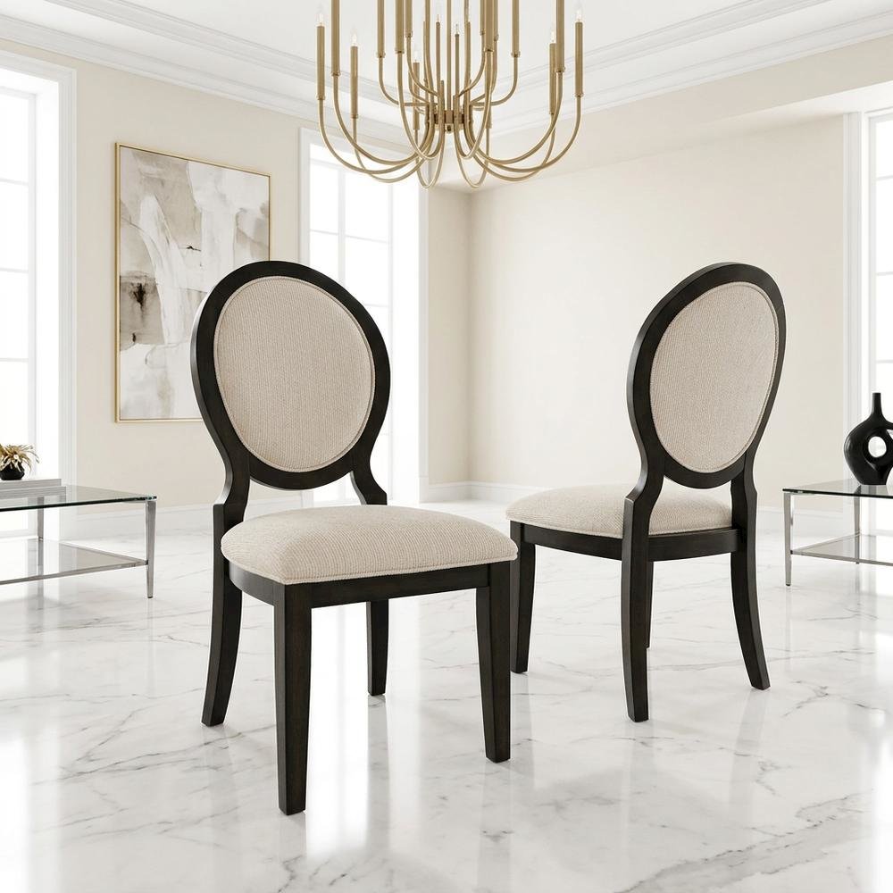 Oval Back Upholstered Wood Transitional Dining Side Chair, Set of 2. Picture 4