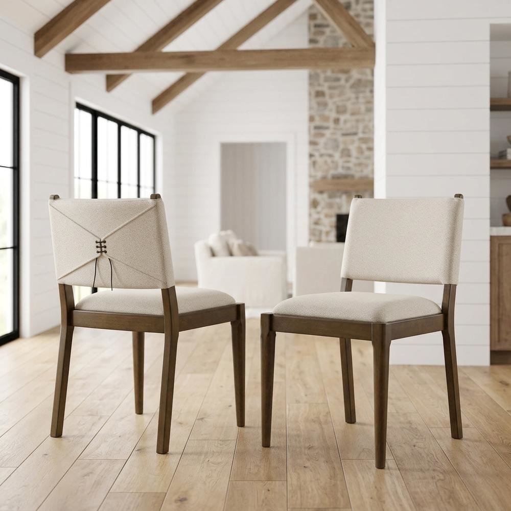 Fabric-Upholstered Dining Side Chairs, Brown, Set of 2. Picture 4