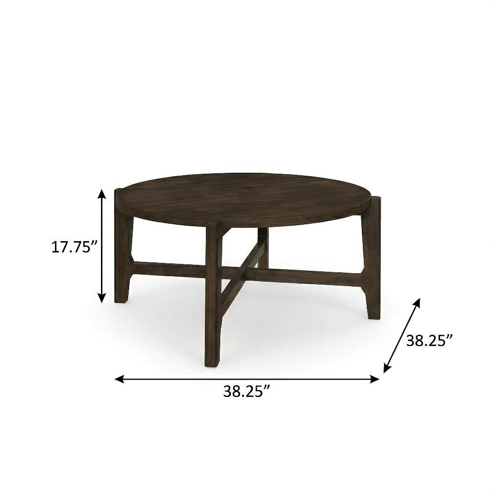 Dark Brown 3-Piece Solid Wood Coffee and End Table Set with Round Shape. Picture 4