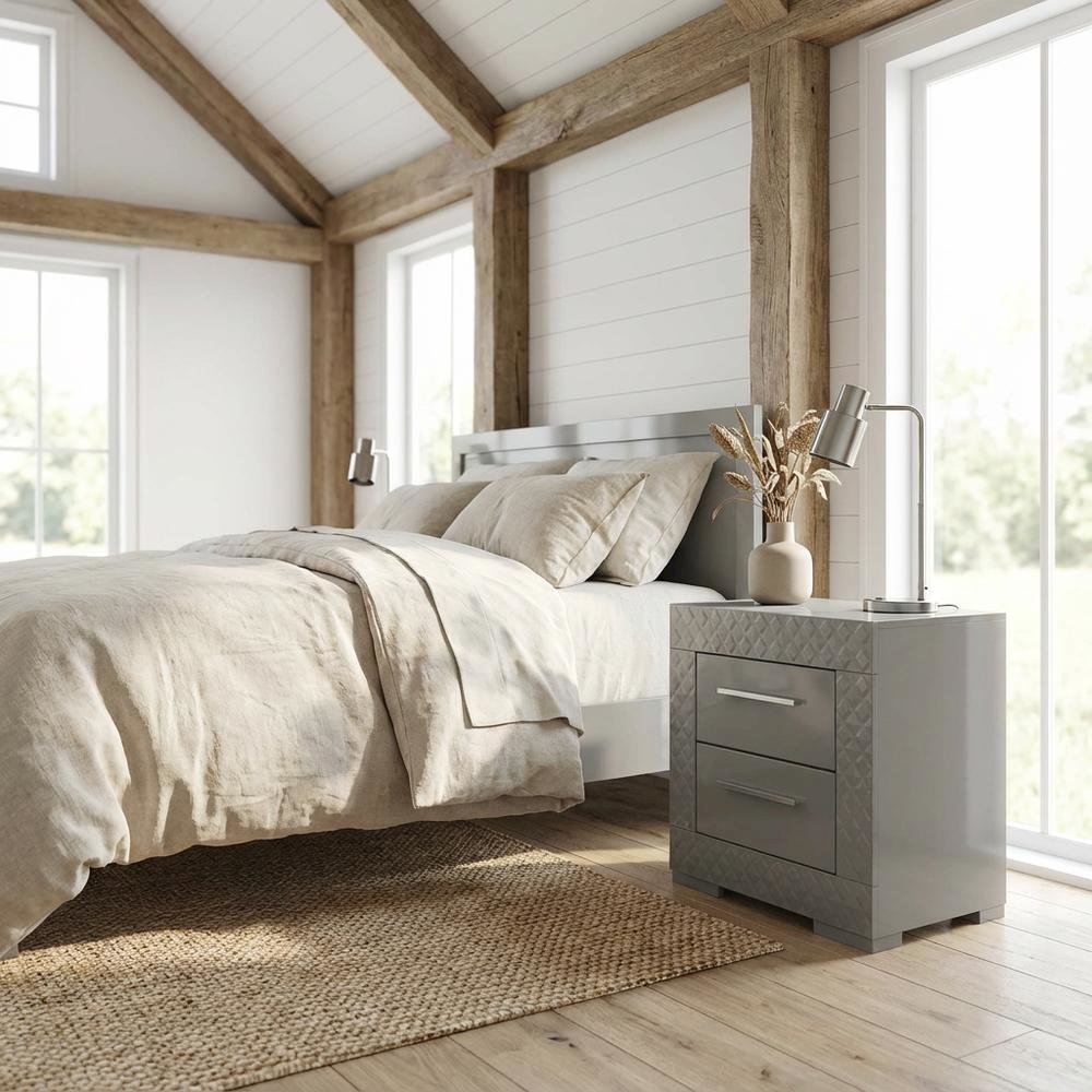 Grey High Gloss Nightstand with Modern Design Bedside Table. Picture 2