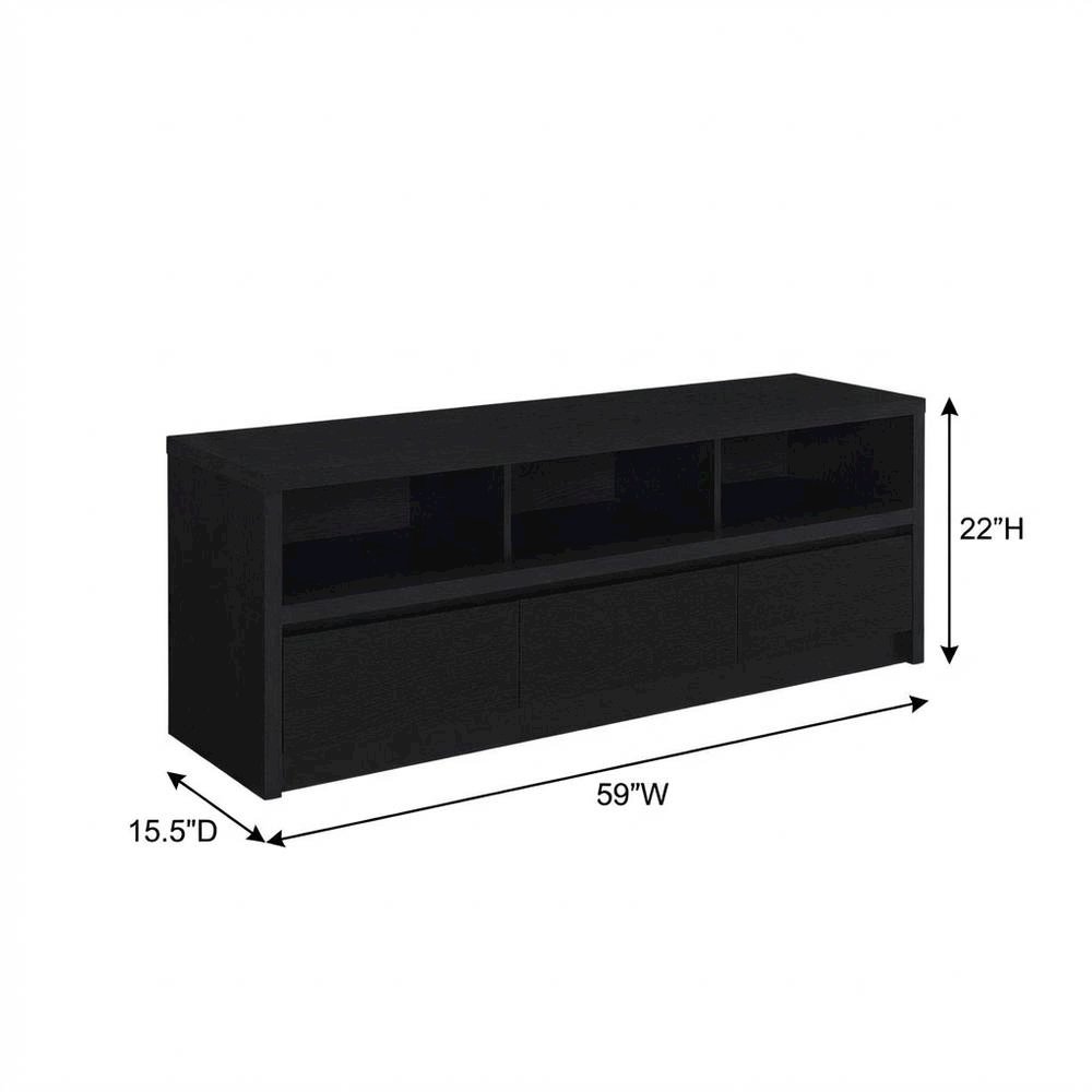 Black 59-Inch TV Stand with 3 Drawers and Contemporary Style. Picture 7