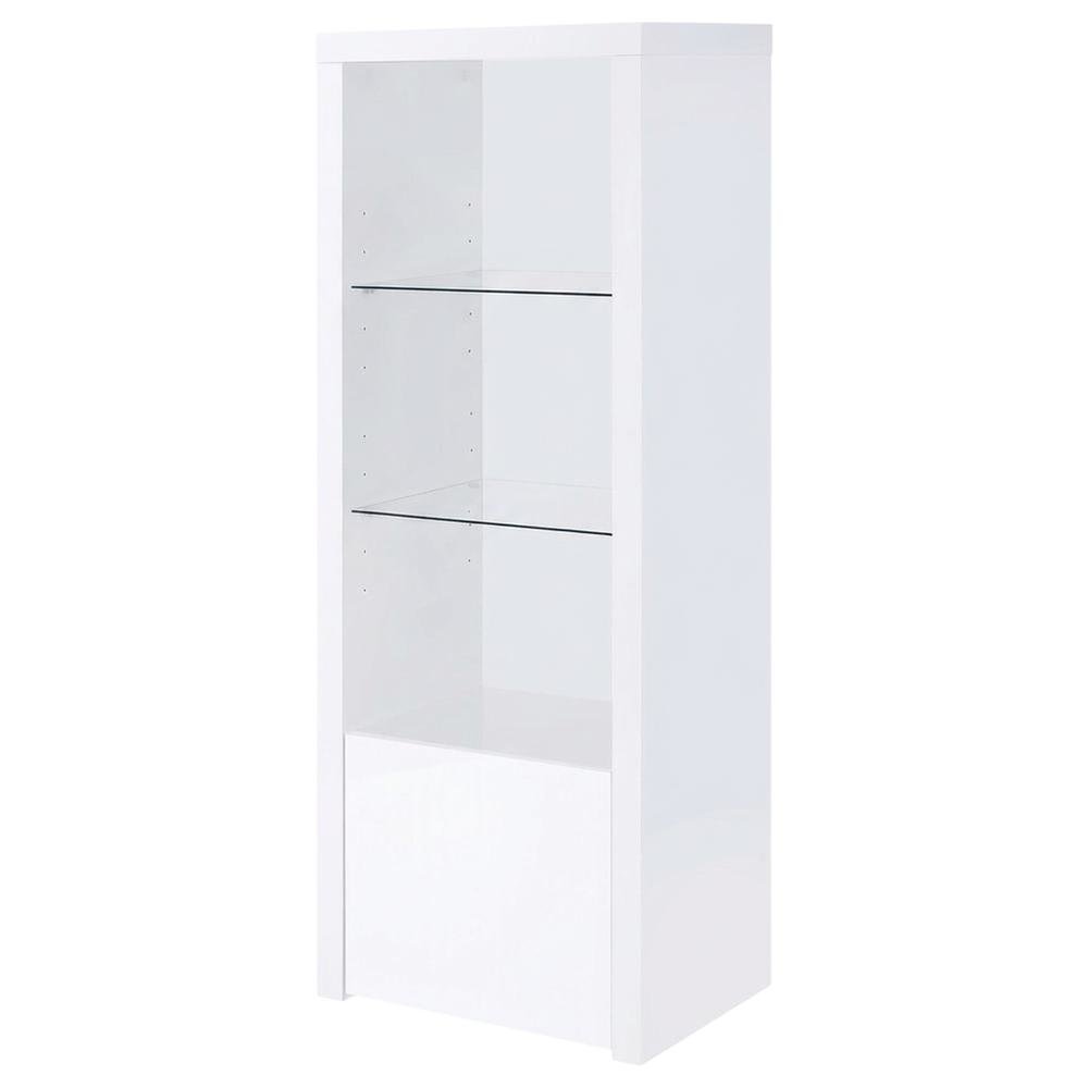 White High Gloss Media Tower With 3 Shelves, Contemporary Style. Picture 1