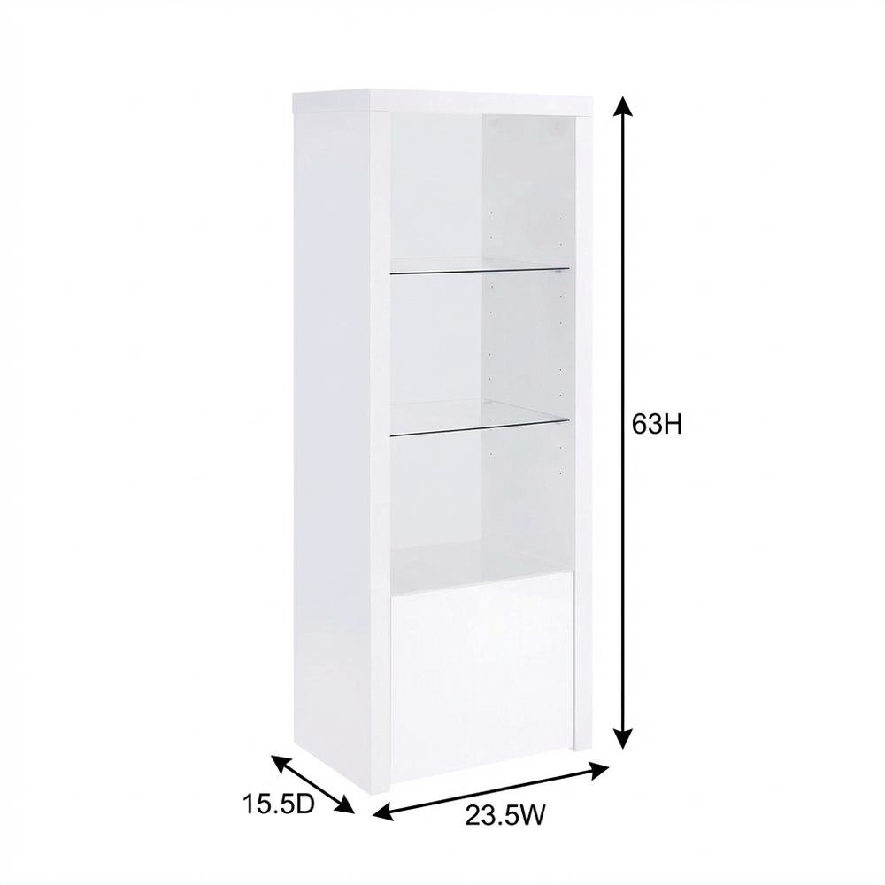 White High Gloss Media Tower With 3 Shelves, Contemporary Style. Picture 7