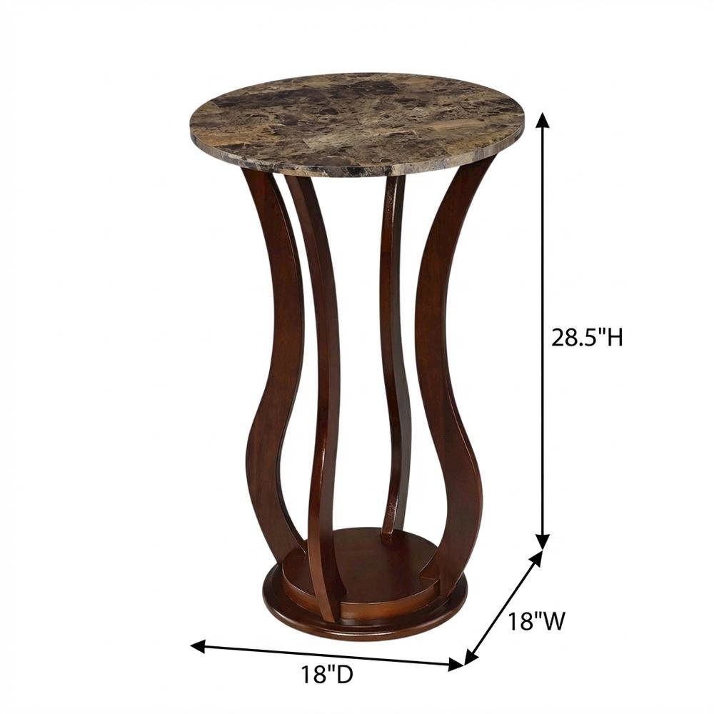Brown Pedestal 18 Inch Side Table - Faux Marble End Table for Living Room Accent. Picture 5
