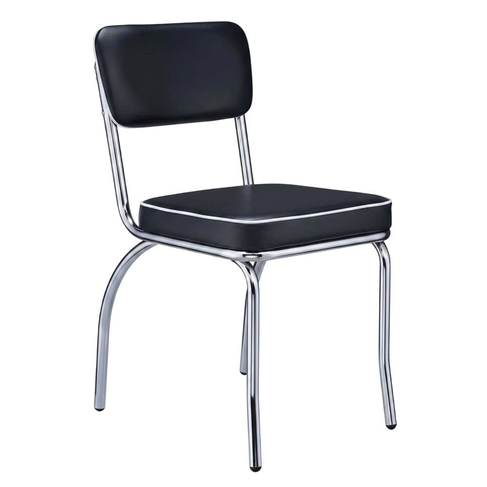 Set of 2 Stylish Black and Chrome Dining Chairs Inspired by Retro Diner Design. Picture 5