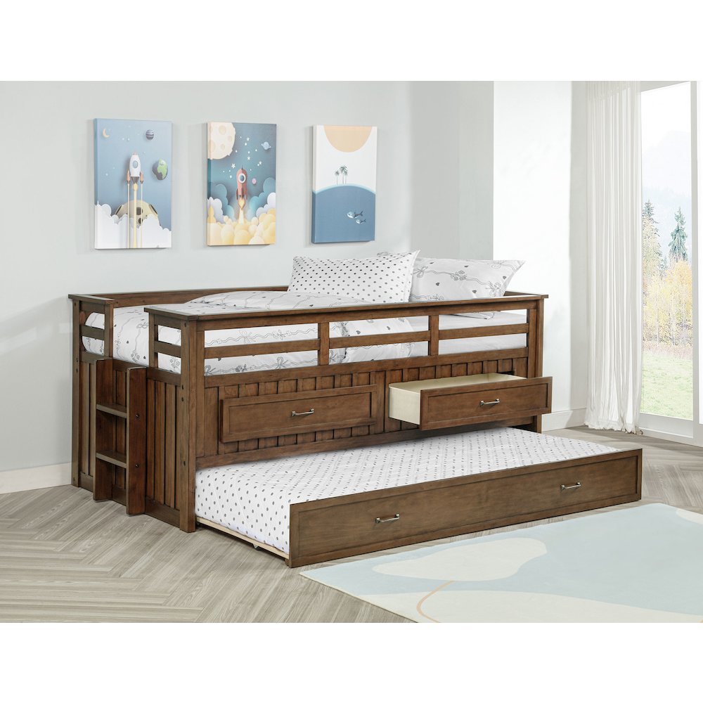 Carlsbad Wood Twin Captains Bed With Trundle Medium Brown. Picture 2