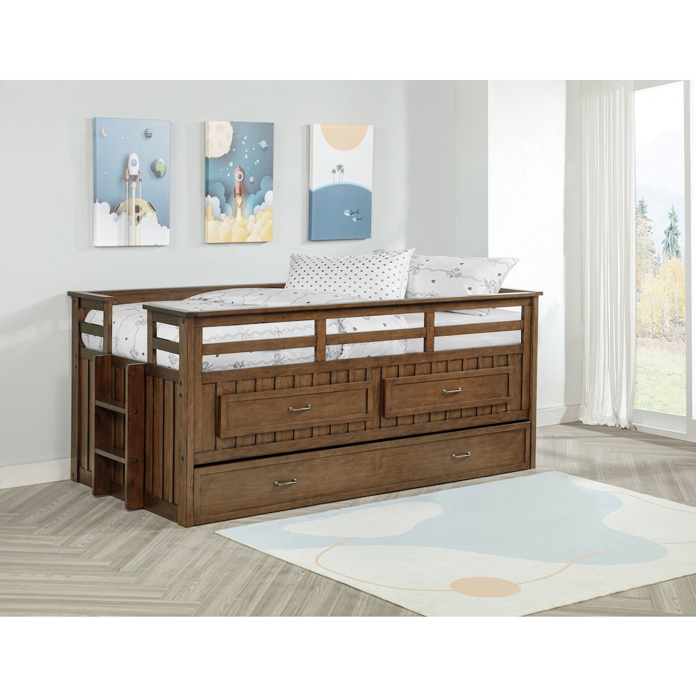 Carlsbad Wood Twin Captains Bed With Trundle Medium Brown. Picture 3