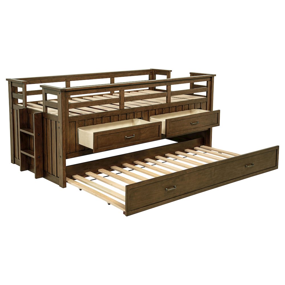 Carlsbad Wood Twin Captains Bed With Trundle Medium Brown. Picture 1